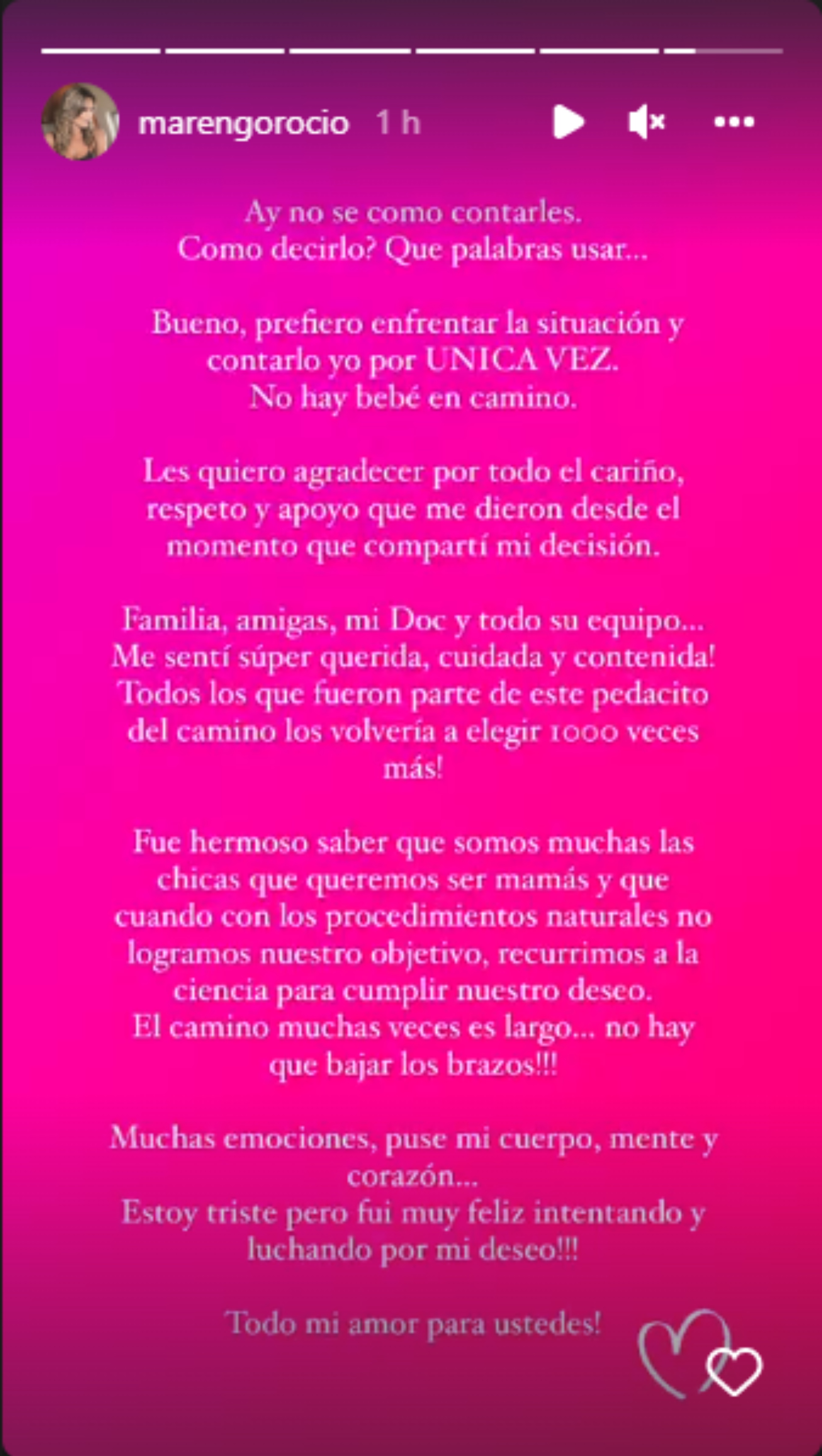 Rocío Marengo anunció que finalmente no será mamá