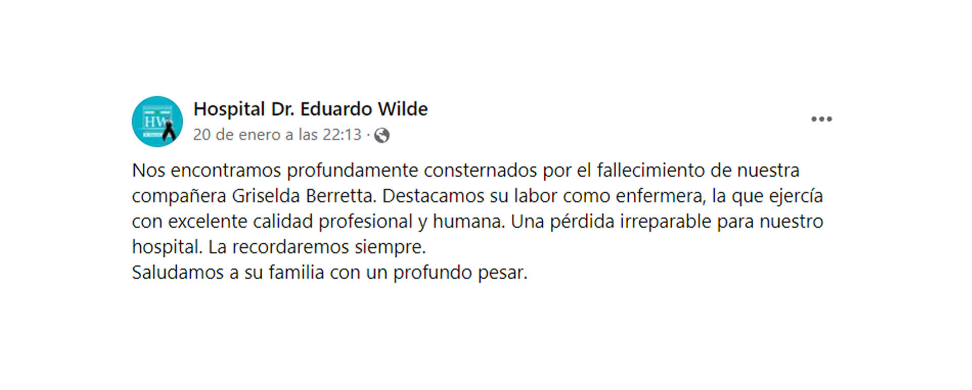 Griselda era enfermera del turno noche del Hospital Eduardo Wilde: el mensaje de sus compañeros