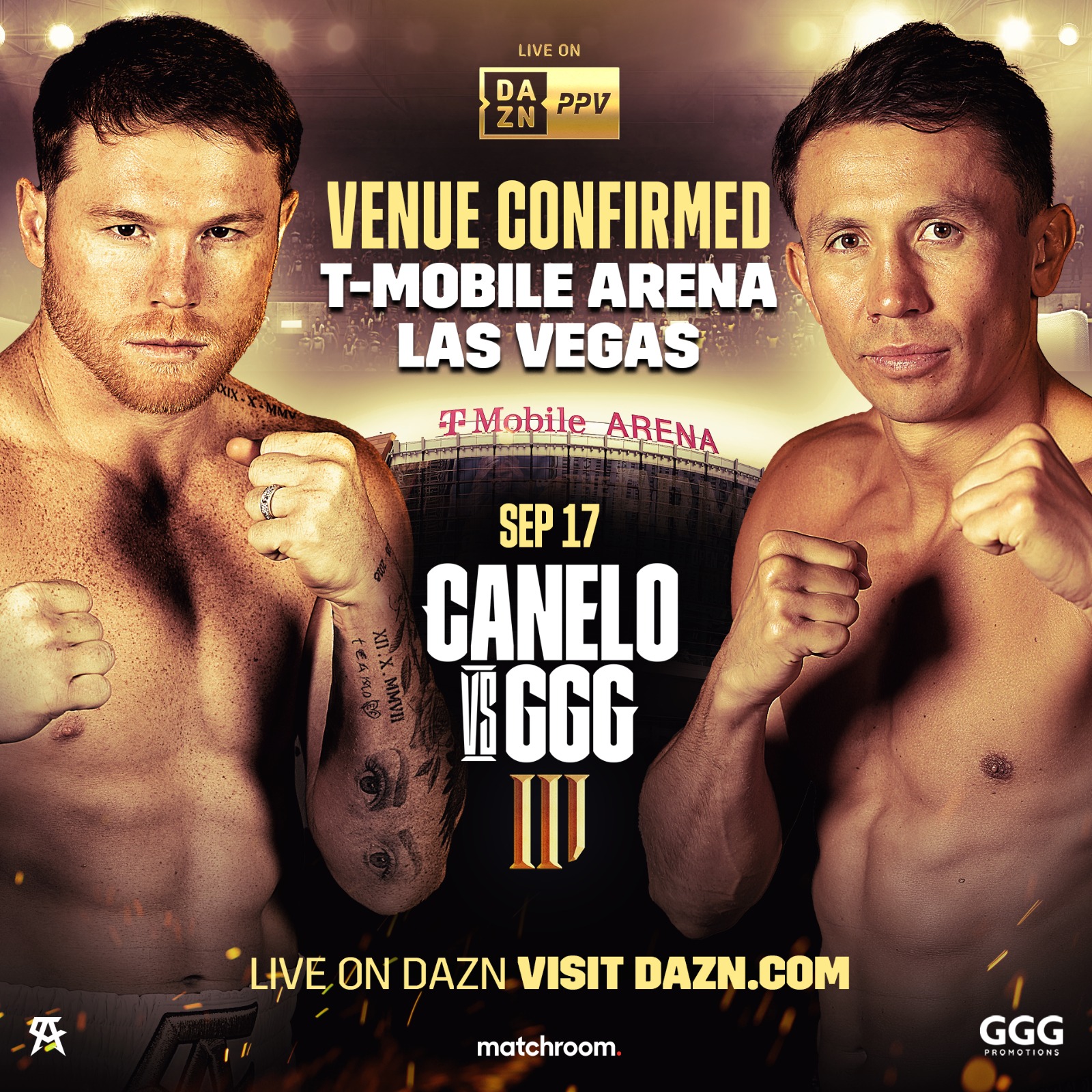 Canelo Álvarez and Gennady Golovkin will fight for the third time at the T-Mobile Arena in Las Vegas, Nevada (Image: Twitter/@MatchromeBoxing)