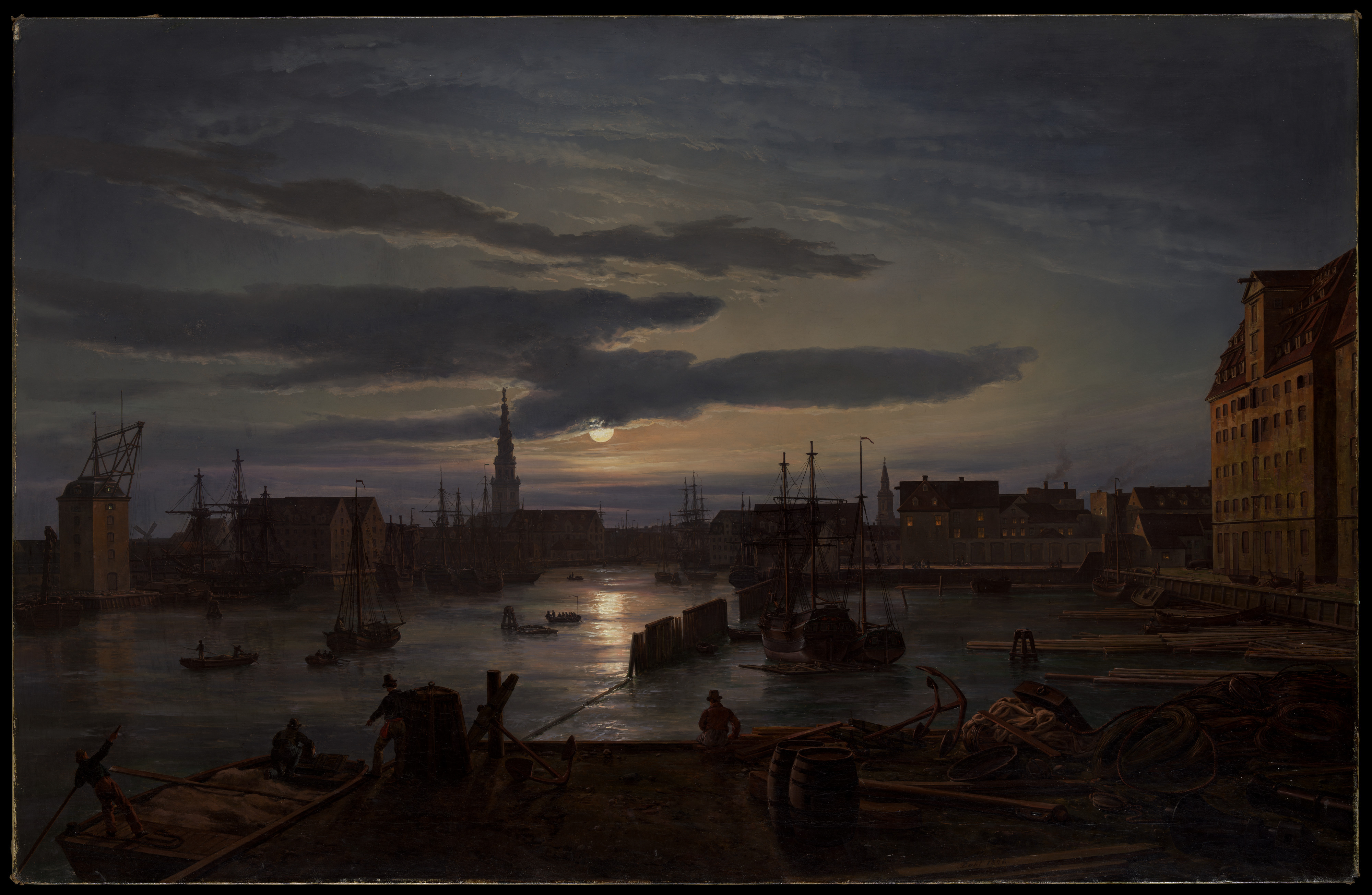 El puerto de Copenhague a la luz de la luna, de Johan Christian Dahl (Crédito: MET)