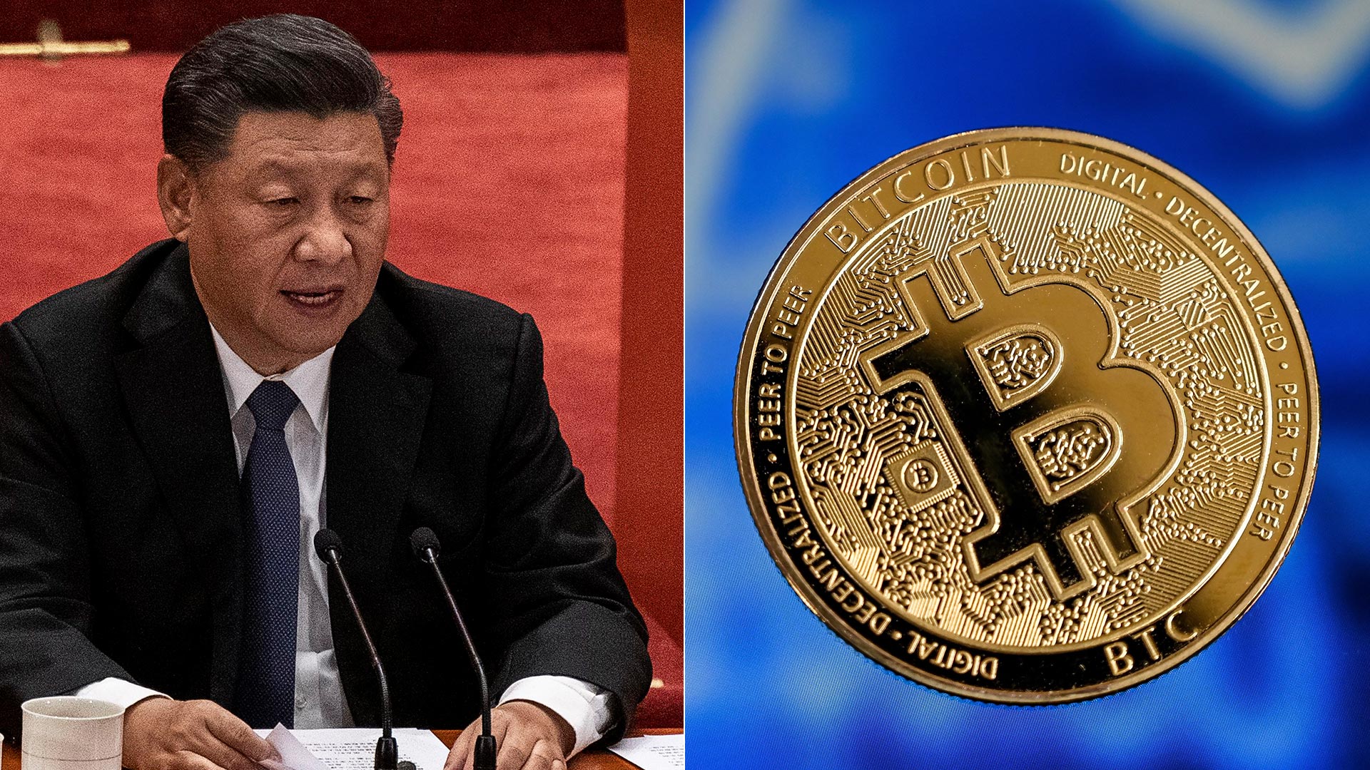 El presidente chino Xi Jinping y un Bitcoin (Getty Images - Reuters)