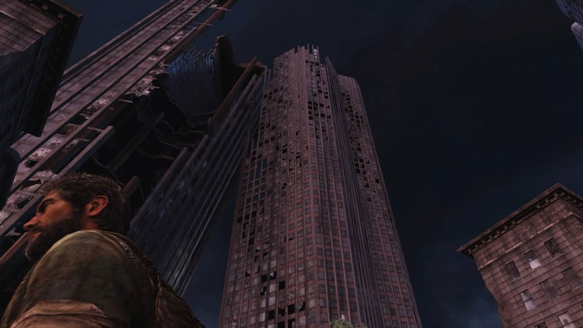 Un edificio se apoya en otro para no caer. Las ciudades son espacios en un equilibrio precario, al borde del colapso, como la sociedad humana. The Last of Us / Naughty Dog