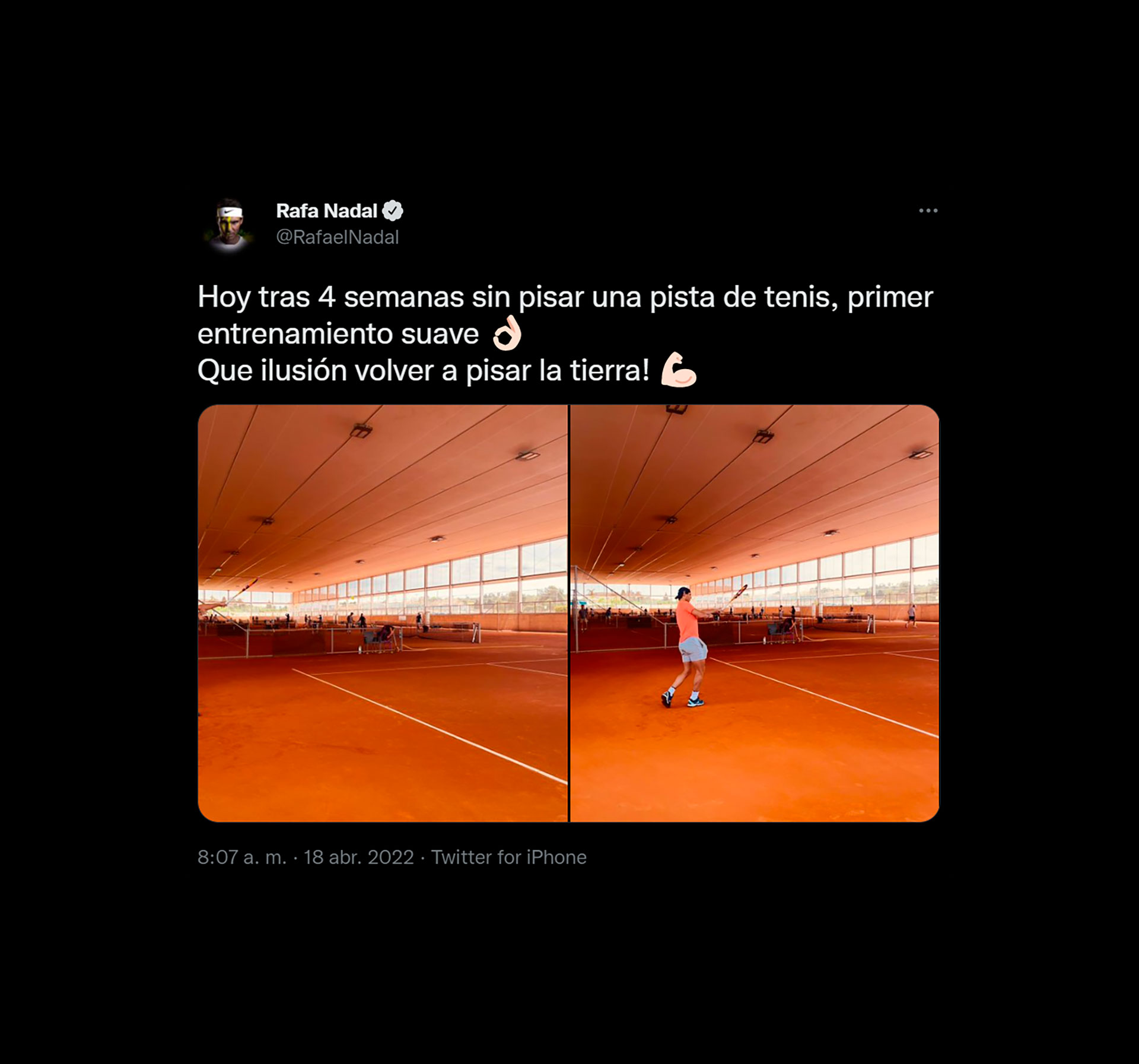 Lo spagnolo ha riferito di essere tornato ad allenarsi con un post sui suoi social