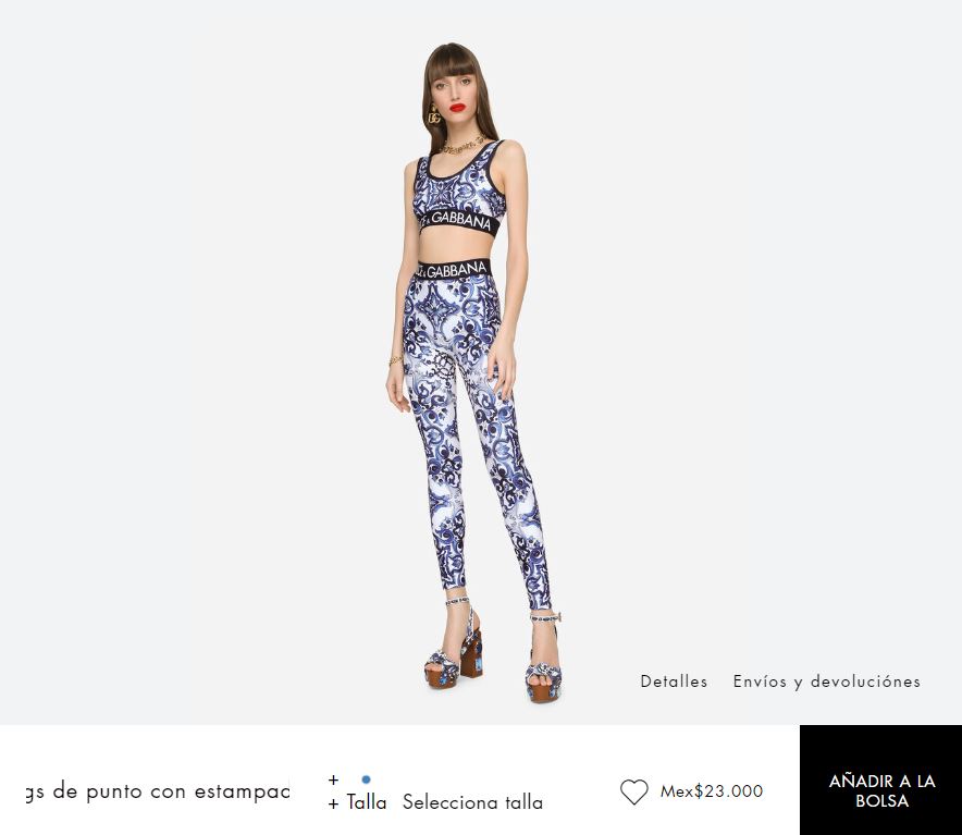 Los leggings fue la parte menos costosa del outfit de Angélica (Captura de pantalla/Dolce & Gabbana)