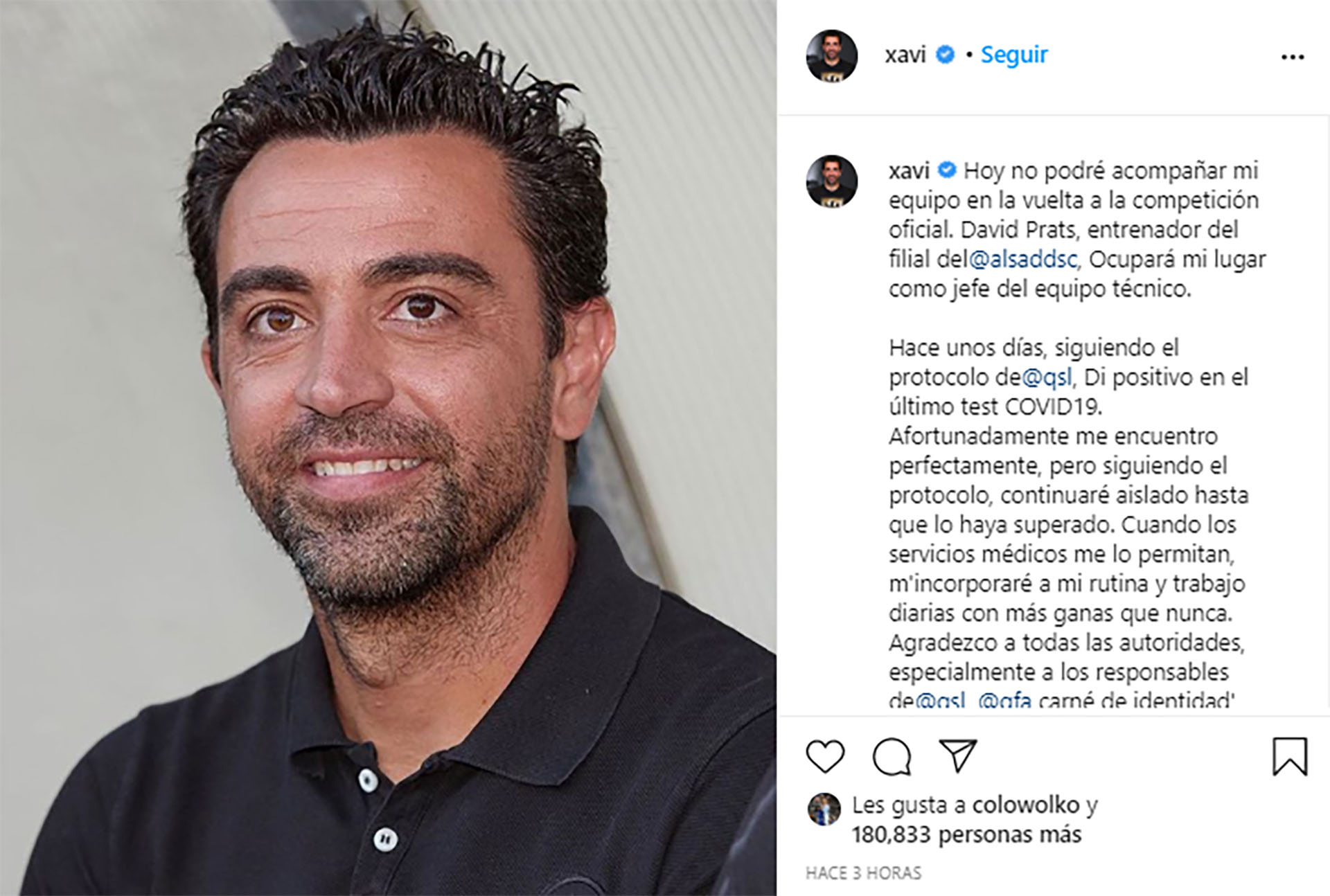 La leyenda del Barcelona Xavi Hernández confirmó que tiene coronavirus -  Infobae