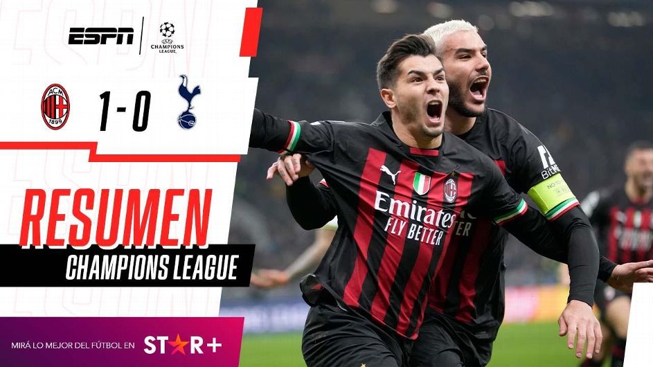 Milan saca ventaja en los octavos de final de la Champions contra el Tottenham de Dávinson Sánchez
