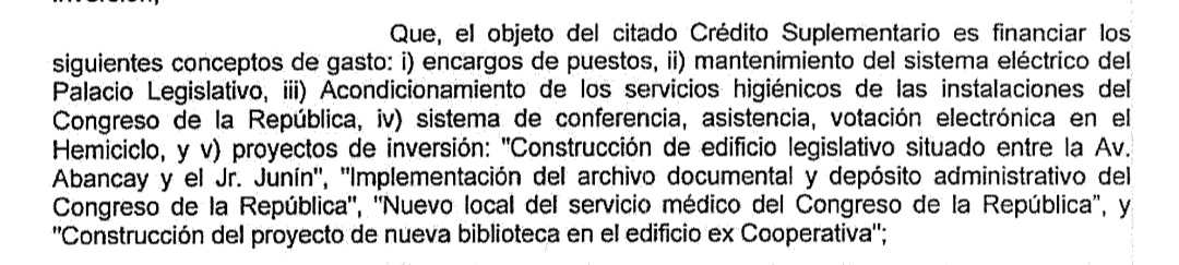 El presupuesto adicional que el Gobierno ha dado al Congreso se usará en diversas actividades.