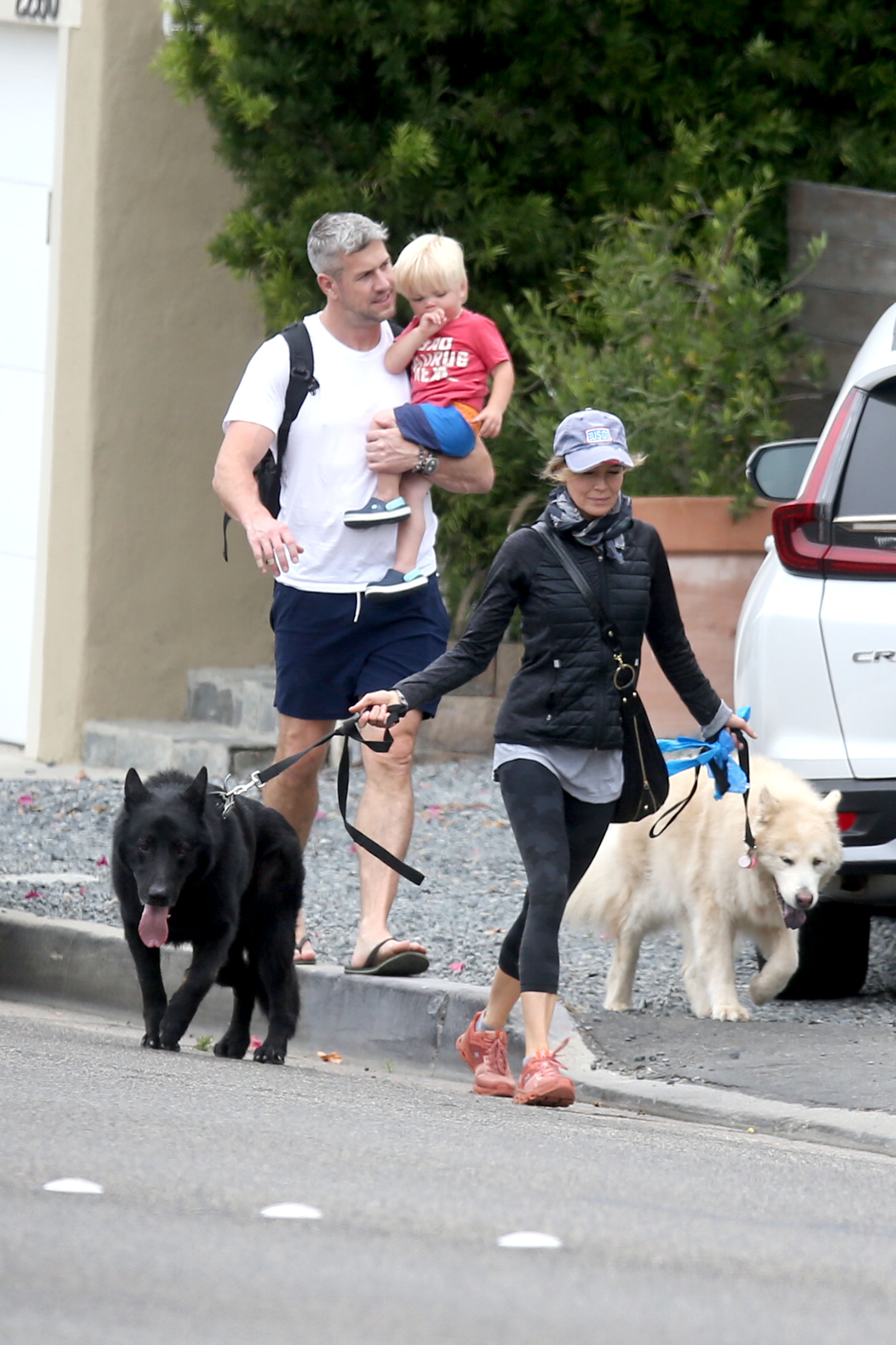 ¡Ya no se esconden! Renee Zellweger y Ant Anstead fueron fotografiados mientras paseaban a sus perros en familia en Laguna Beach, California