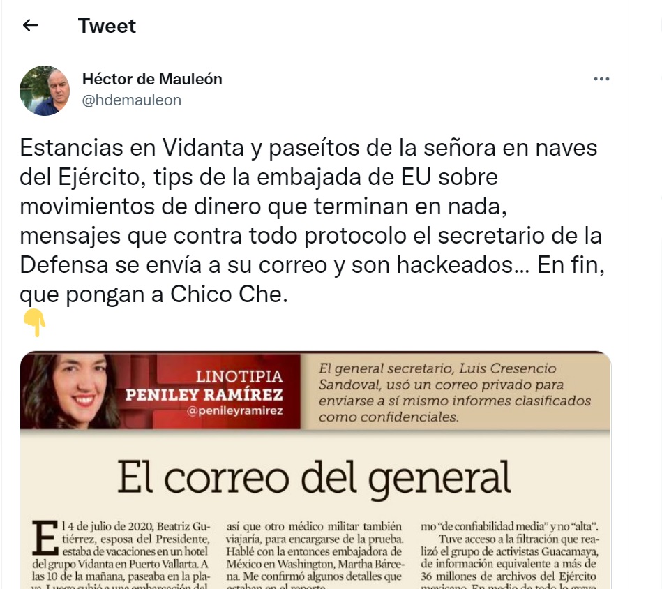 
Este es el texto que el escritor y periodista Héctor de Mauleón publicó a través de su cuenta de Twitter. (Foto: Twitter/@hdemauleon).