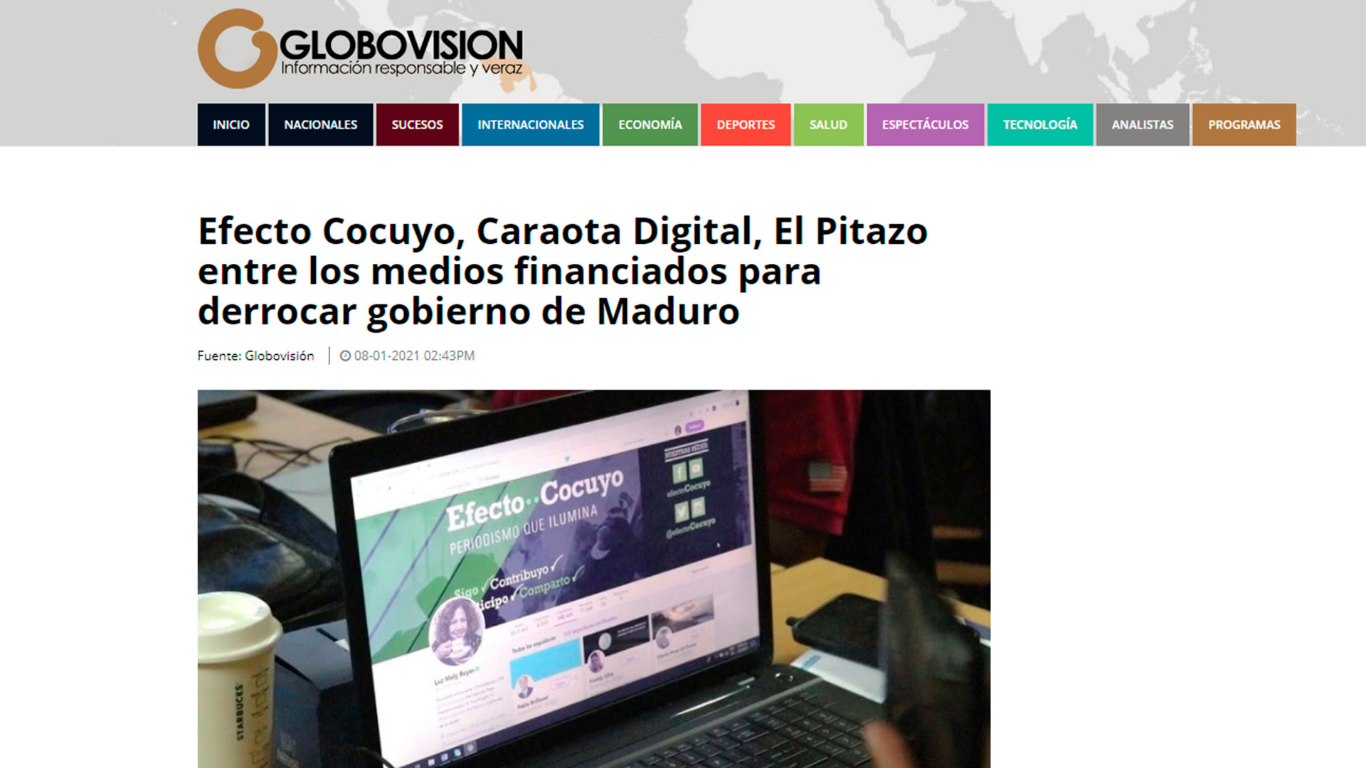 El artículo de la cadena chavista Globovisión