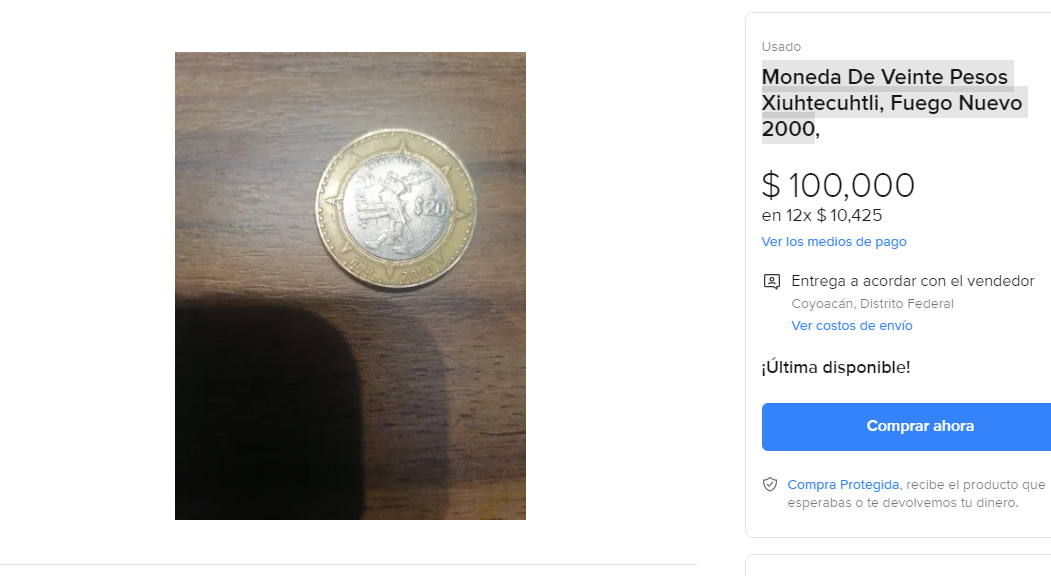 Moneda 20 pesos Señor Fuego. (Foto: Mercado Libre)