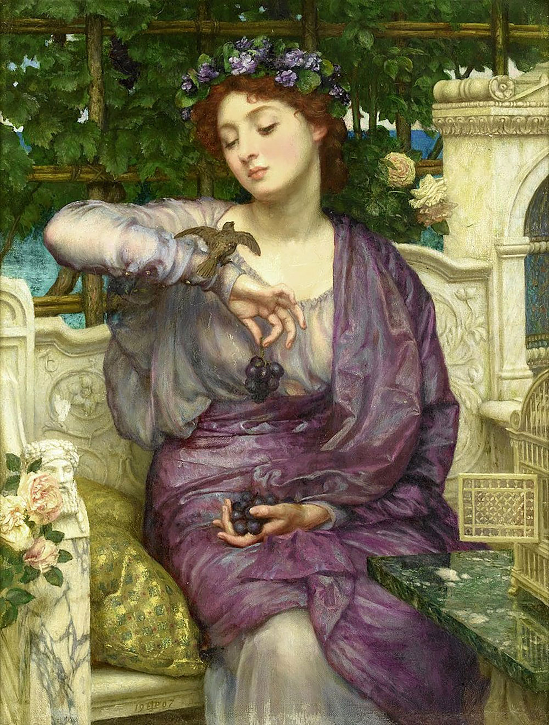 "Lesbia y su gorrión", de Sir Edward John Poynter, 1907 (Wikimedia Commons)