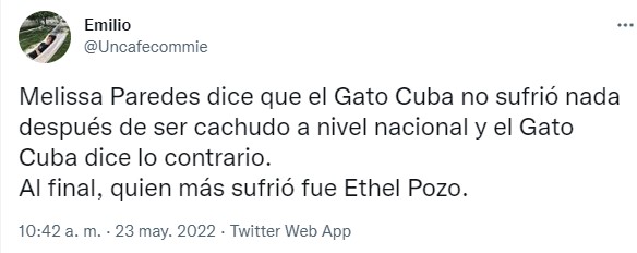 Emilio, usuario de Twitter, ironizó con la reacción de Ethel Pozo.