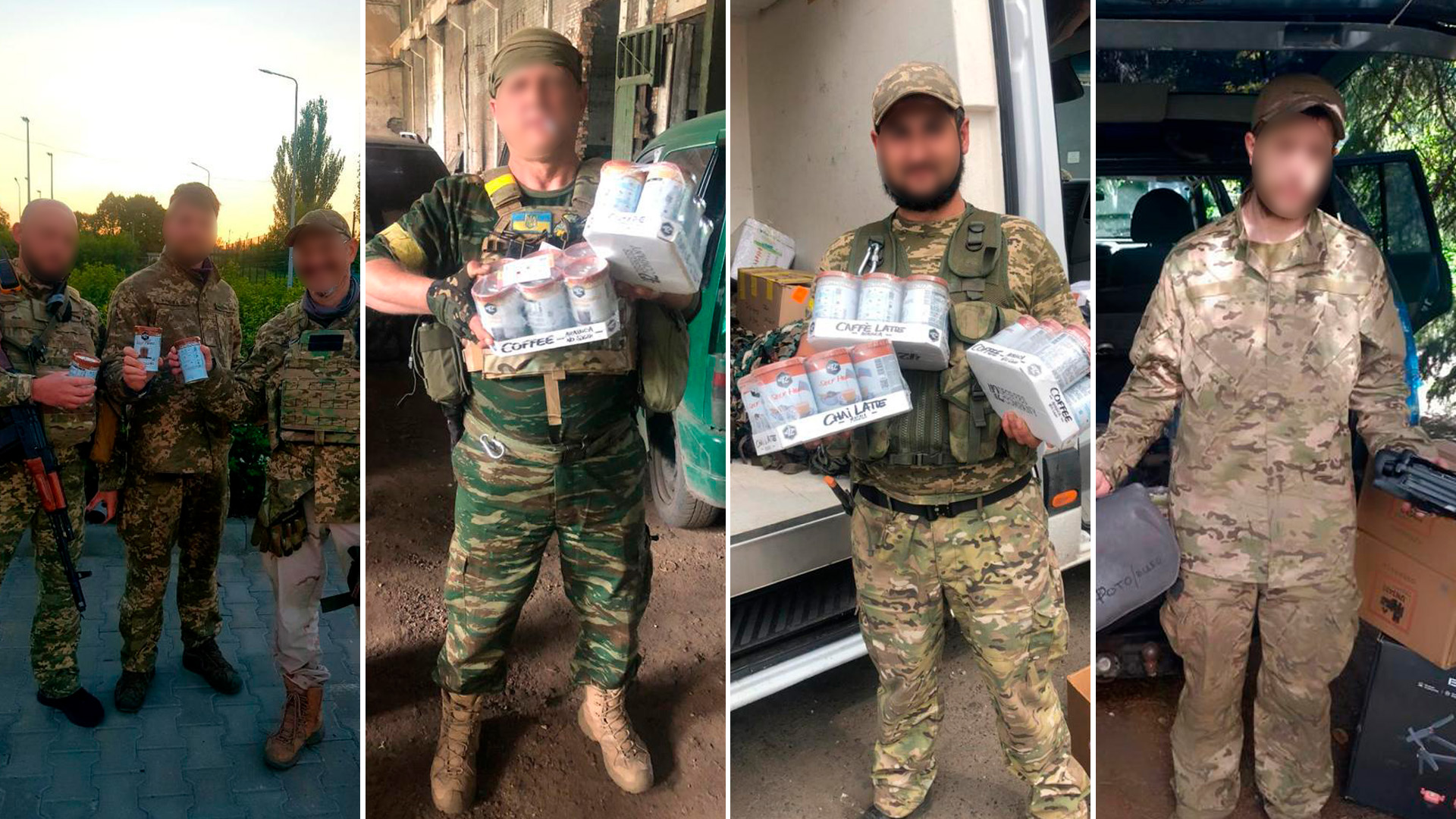 Soldados ucranianos con el alimento de la empresa argentina 
