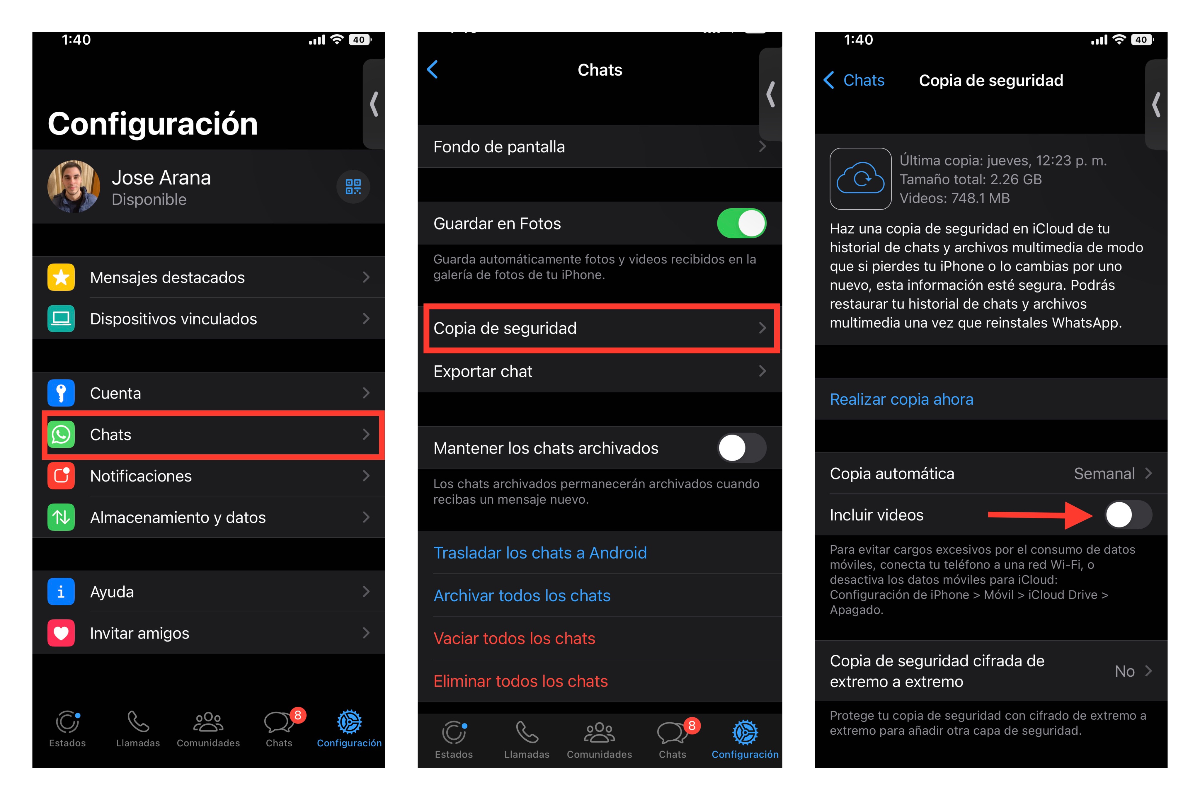 Come non occupare troppo spazio sul cellulare usando il backup di WhatsApp.  (Foto: iPhone/Composizione/Jose Arana)