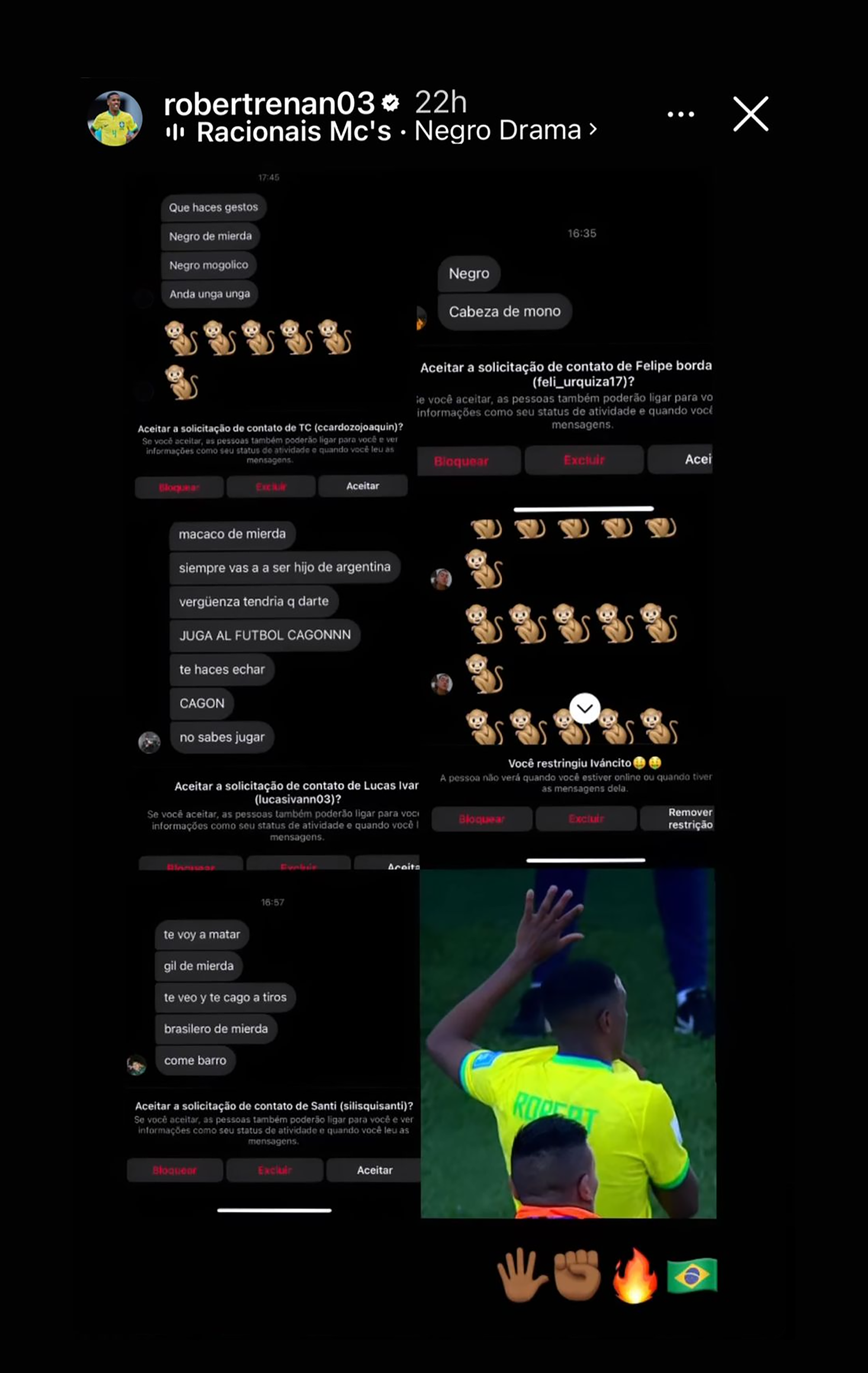 Las capturas de los mensajes que compartió Robert Renan a las redes sociales