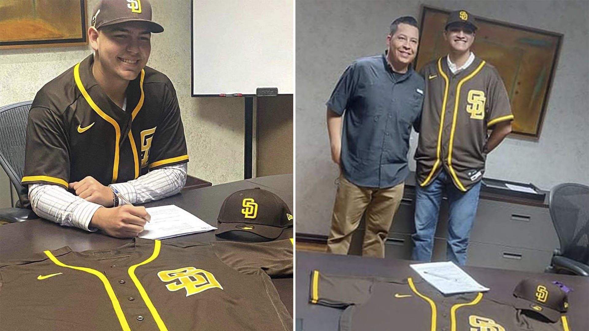 Ángel Román Garza y Aldo Lejía firmaron con los Padres de San Diego en la MLB (Foto: Twitter/@uanl)