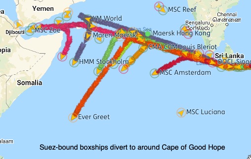 Los buques que decidieron tomar la ruta por el Cabo de Buena Esperanza (Lloyd’s List)