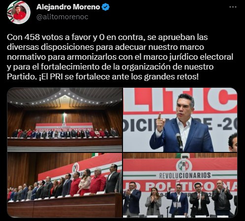 En diciembre se llevó a cabo la sesión del Consejo Político Nacional del PRI en donde se modificaron los estatutos (Twitter/@alitomorenoc)