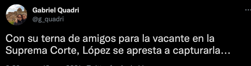 Quadri assures that AMLO wants "Capture" A la SCJN (Photo: Twitter / @g_quadri)