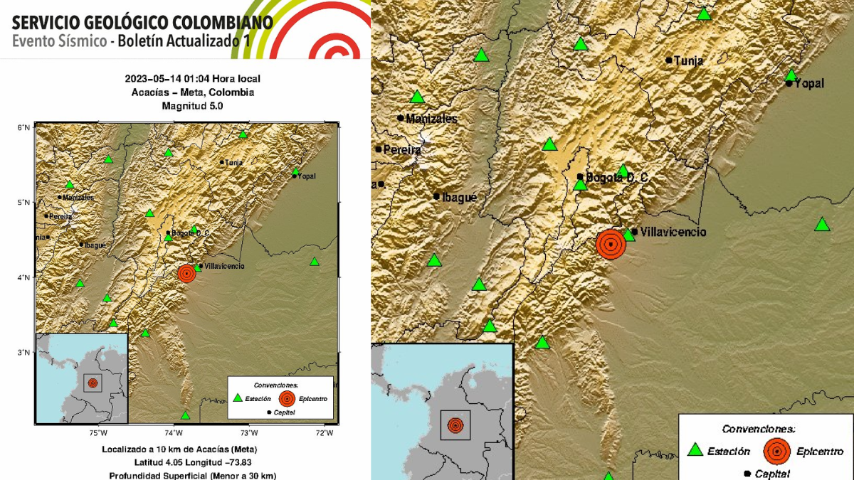 Temblor de magnitud 5.0 sacudió el centro de Colombia en la madrugada del domingo