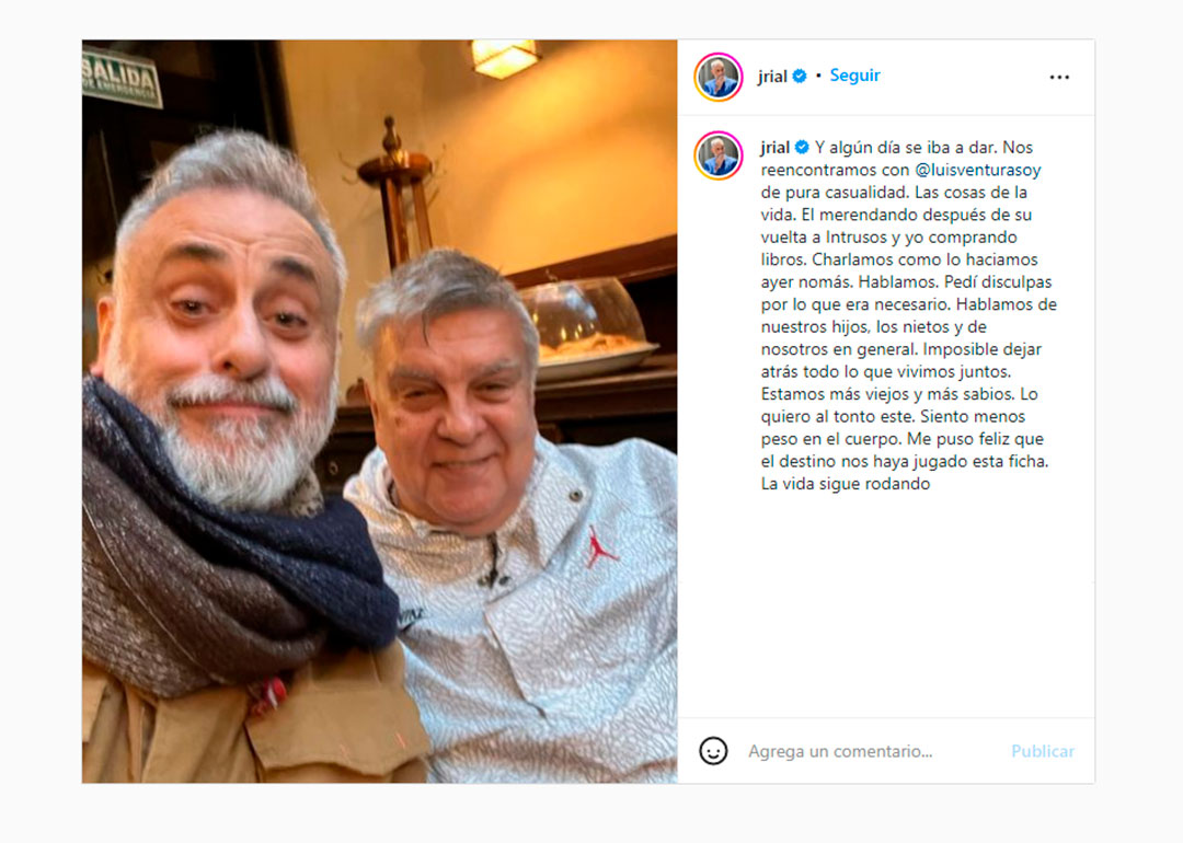 El posteo de Jorge Rial luego de su encuentro con Luis Ventura (Instagram)