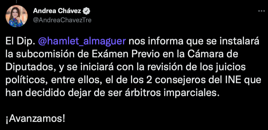 Andrea Chávez juicio político Lorenzo Córdova Ciro Murayama