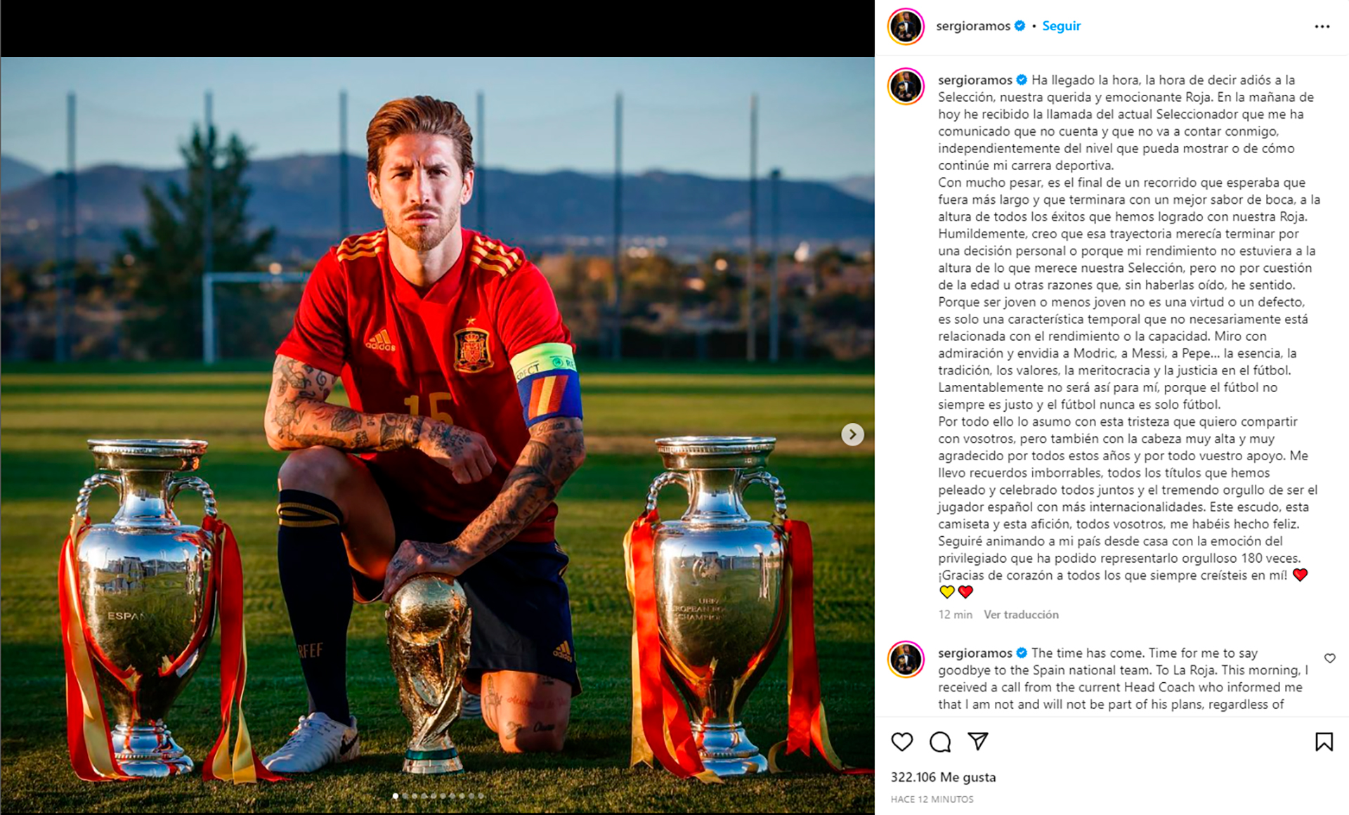 El mensaje de Sergio Ramos para anunciar su alejamiento de la selección española