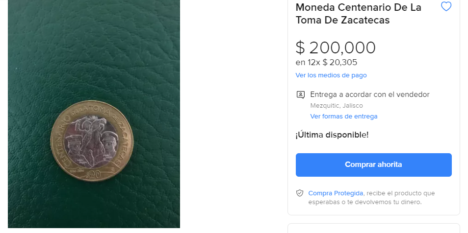 El ejemplar de la toma de Zacatecas se puso en circulación en 2014. Mercado Libre