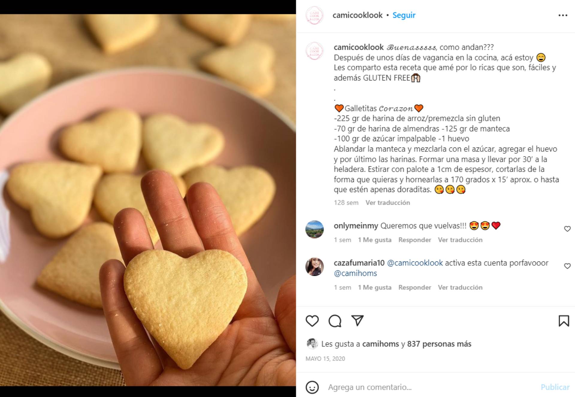 Camila Homs compartía recetas en Instagram