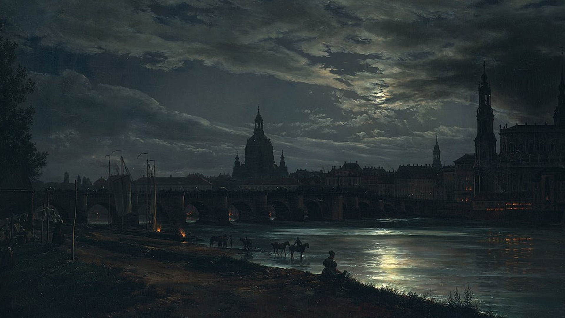 "Vista de Dresde a la luz de la Luna", por Johan Christian Dahl. Galerie Neue Meister, Dresde (Wikimedia Commons)