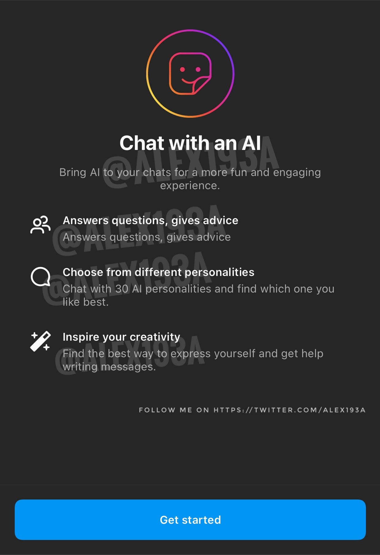 Instagram estaría desarrollando una función para incluir chatbots en las conversaciones. (Twitter/@alex193a)