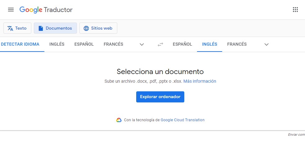 Traducción de documentos en Google Translate (Captura)