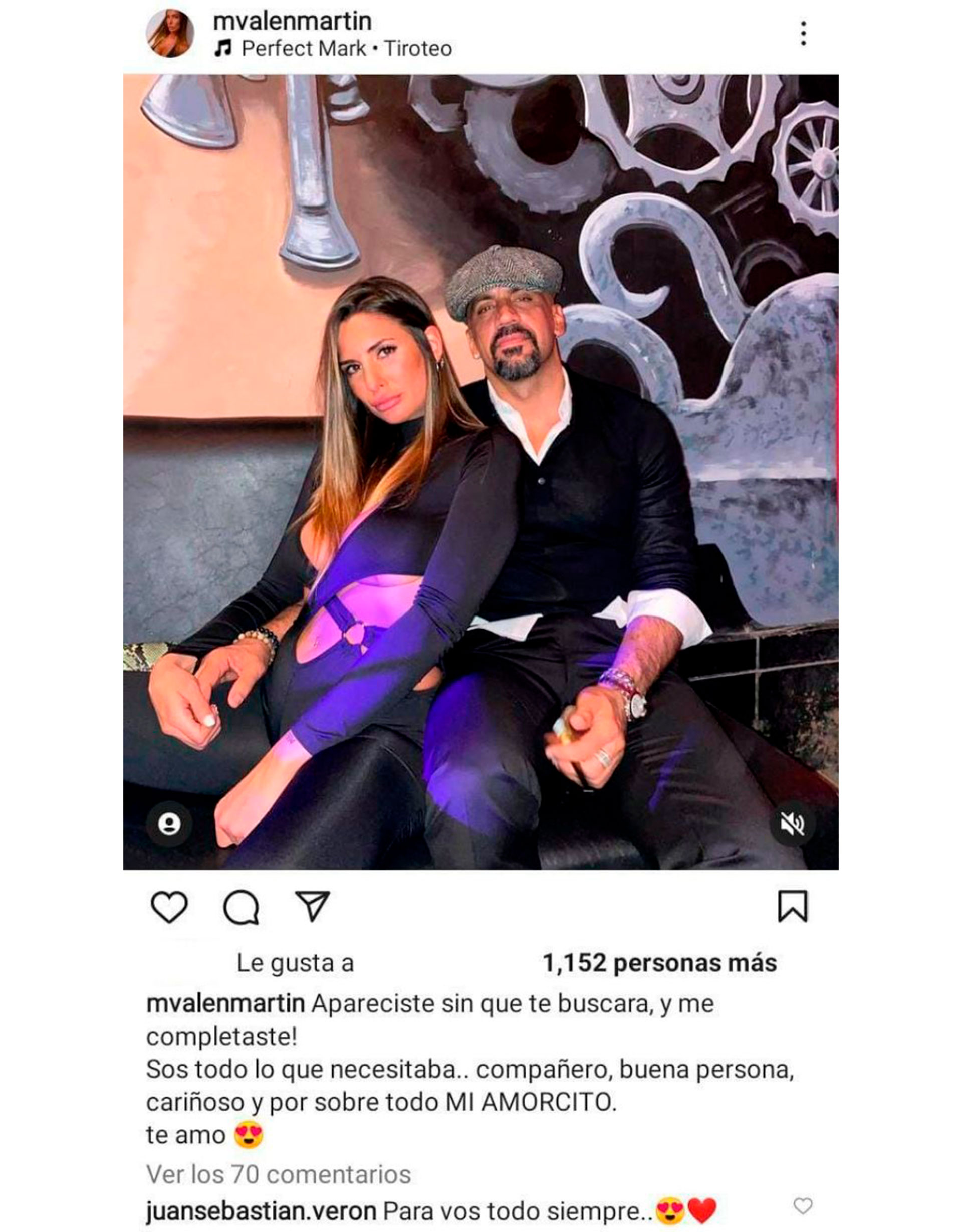 El posteo con el que Valentina Martín confirmó su romance con Juan Sebastián Verón