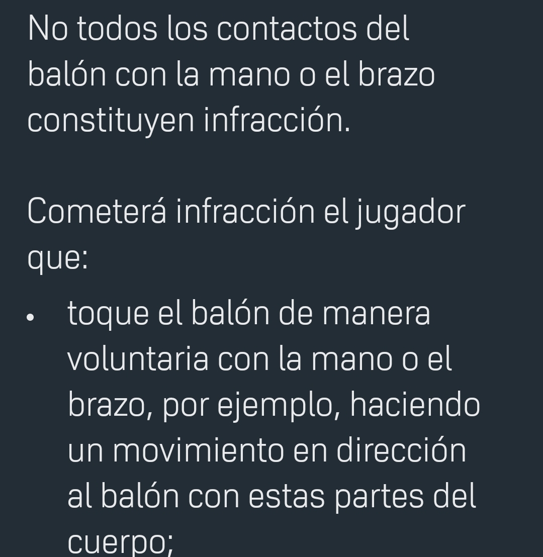 La regla de penal por mano