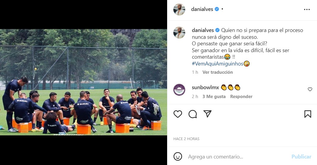 Dani Alves lanzó pedrada a comentaristas en medio de la crisis de Pumas (foto: Instagram/@danialves)