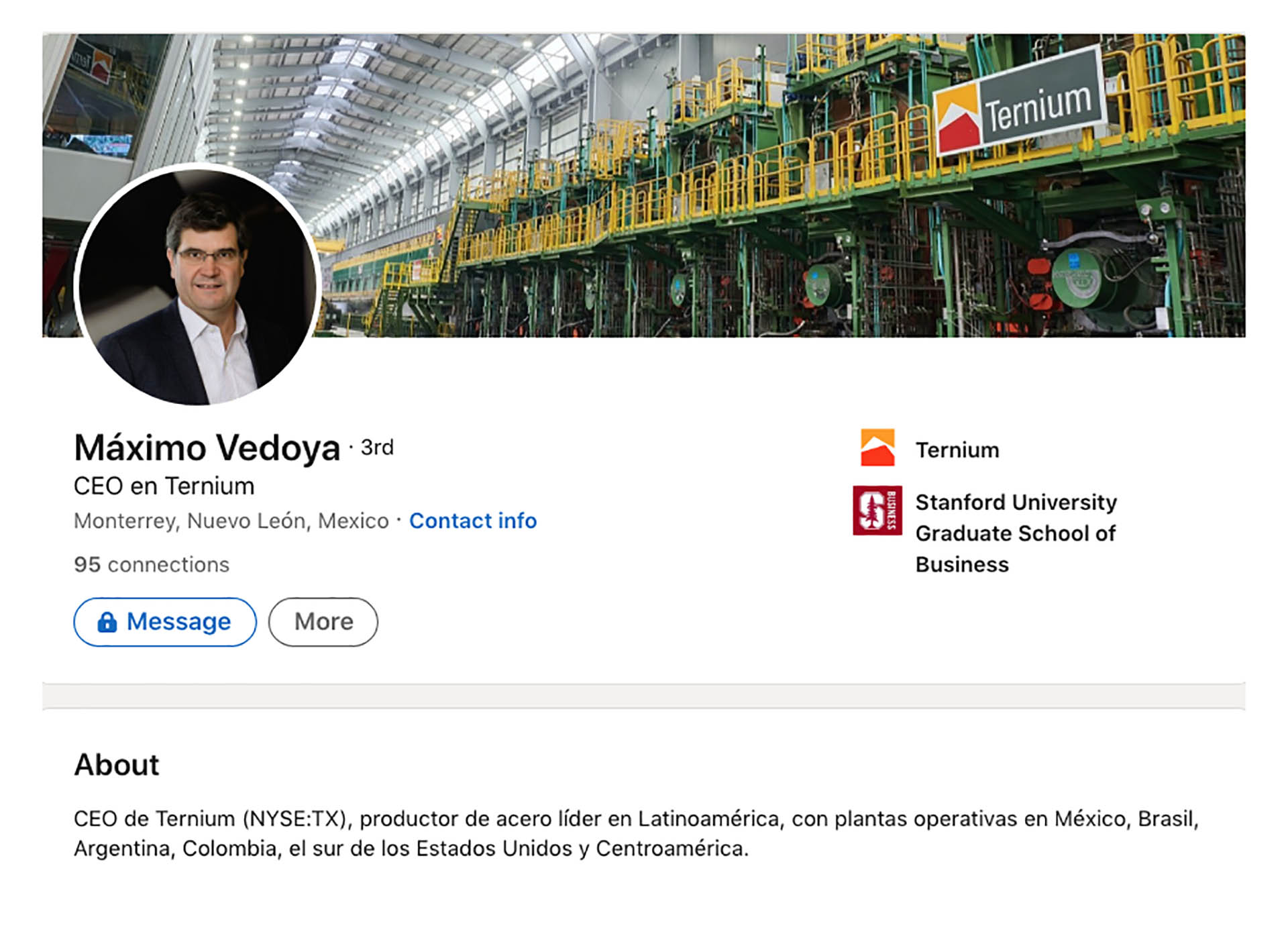 Perfil actual de Linkedin de Máximo Vedoya