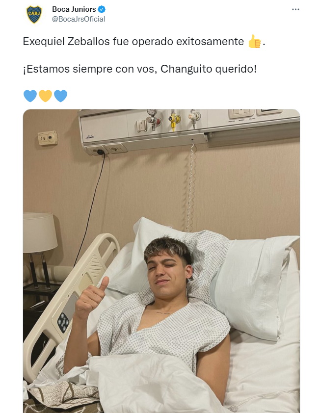 La publicación de Boca Juniors tras la operación del Changuito Zeballos (@BocaJrsOficial)