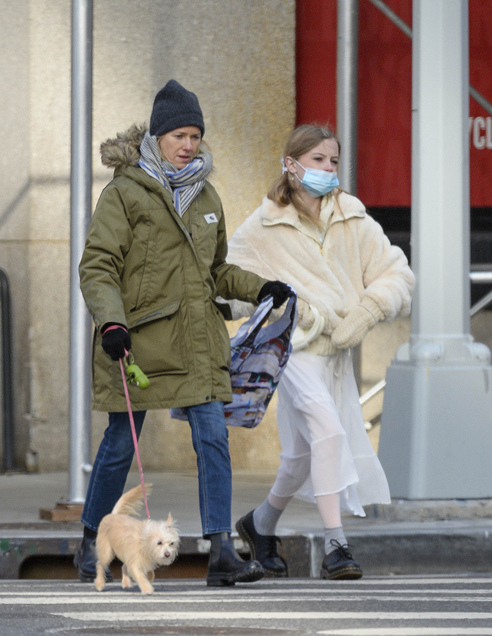 Paseo en familia. Naomi Watts salió a caminar con su hija por las calles de Nueva York y aprovechó la oportunidad para sacar a su perro, a quien llevó de la correa. Madre e hija le hicieron frente al frío con camperas abrigadas, además la actriz llevó bufanda y gorro de lana