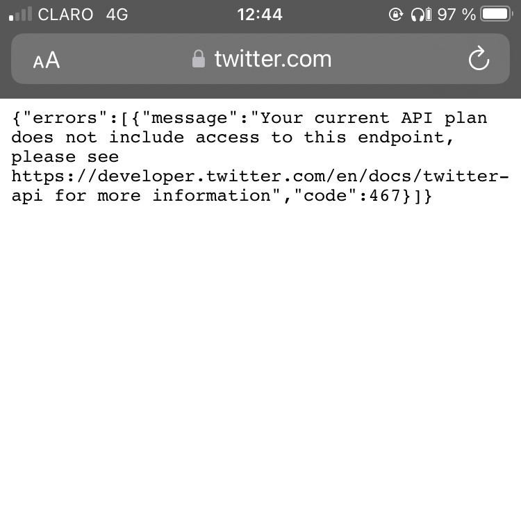 Mensaje de error de Twitter informa de un problema con el código de la aplicación. (Twitter)