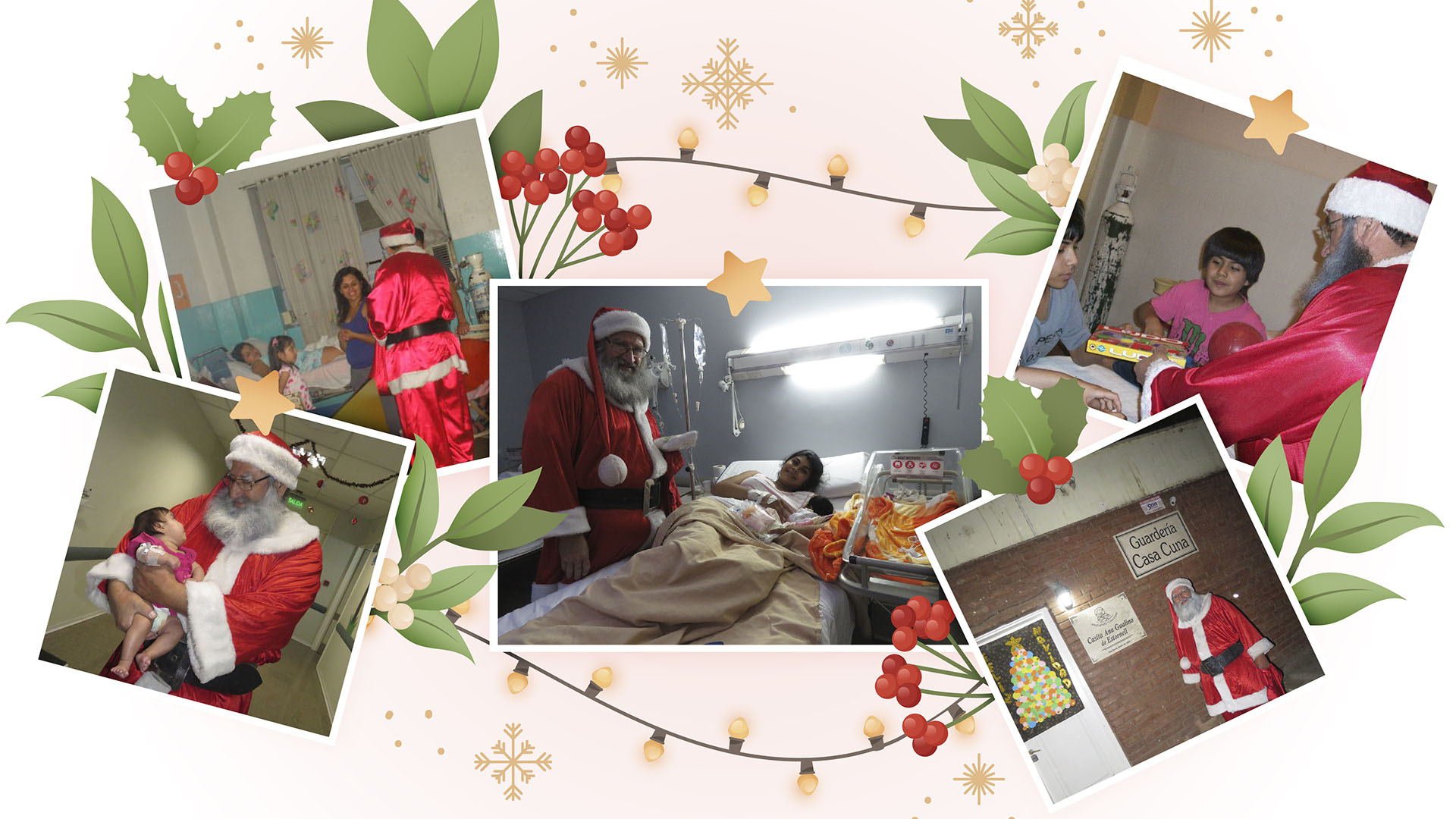 Papá Noel visitando hospitales en distintas Nochebuenas