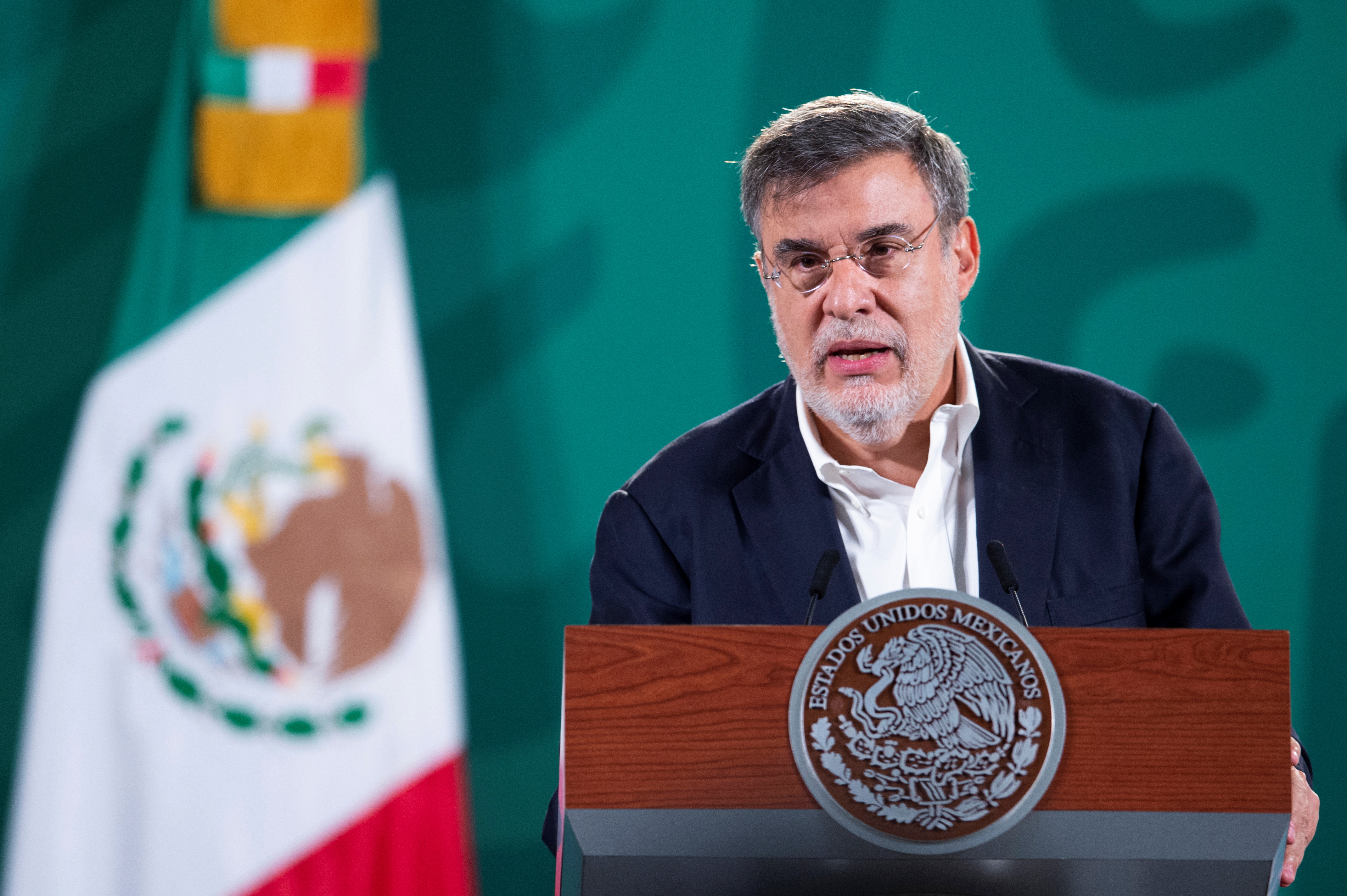 Julio Scherer, who is stepping down as counsel and close advisor to Mexican President Andres Manuel Lopez Obrador, speaks during the president's news conference at the National Palace in Mexico City, Mexico September 2, 2021. Mexico's Presidency/Handout via REUTERS ATTENTION EDITORS - THIS IMAGE HAS BEEN SUPPLIED BY A THIRD PARTY. NO RESALES. NO ARCHIVES