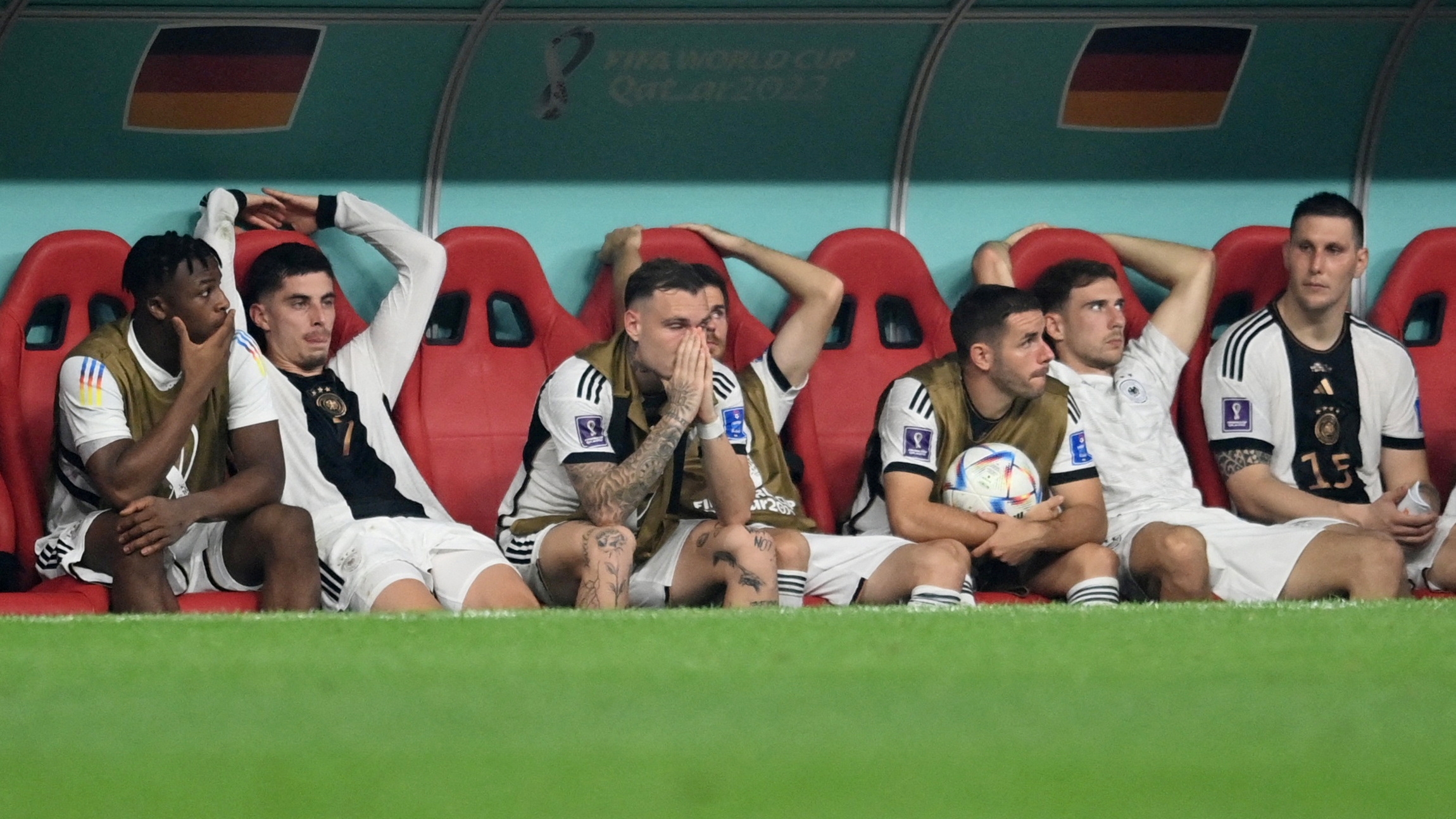 Soccer Football - FIFA World Cup Qatar 2022 - Group E - Costa Rica v Germany - Al Bayt Stadium, Al Khor, Qatar - December 1, 2022 Germany players look dejected after the match as Germany are eliminated from the World Cup REUTERS/Annegret Hilse     TPX IMAGES OF THE DAY