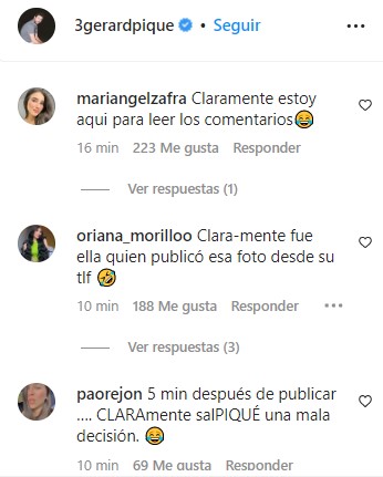 Usuarios comentaron la foto de Piqué y el juego de palabras con el "clara-mente" y el "Sal-pique" que usó Shakira en su último tema (Instagram)
