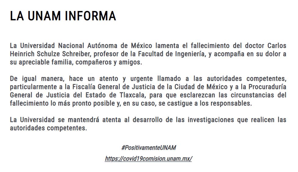 The UNAM confirmed the death of the professor of the Faculty of Engineering (Photo: DGCS-UNAM)