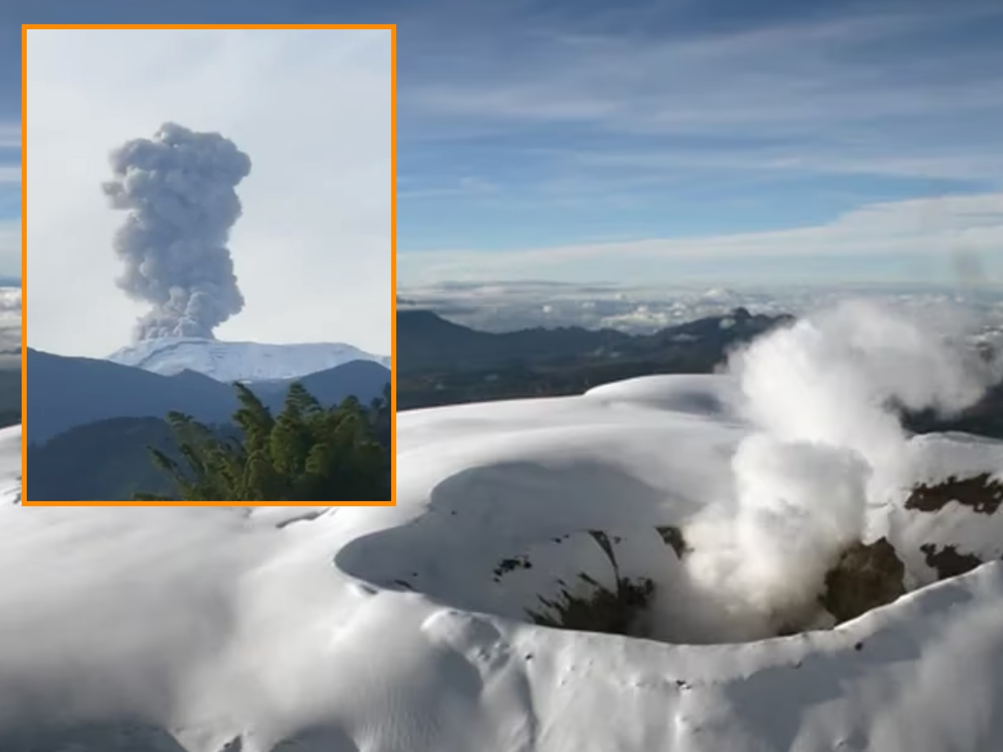 Varios usuarios en redes sociales reportaron la inmensa columna de humo que se desprendió del Nevado del Ruiz.