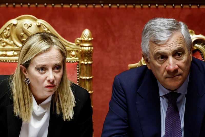 il Presidente del Consiglio Giorgia Meloni;  e Vice Presidente e Ministro degli Esteri, Antonio Tajani (REUTERS/Guglielmo Mangiapane/File)