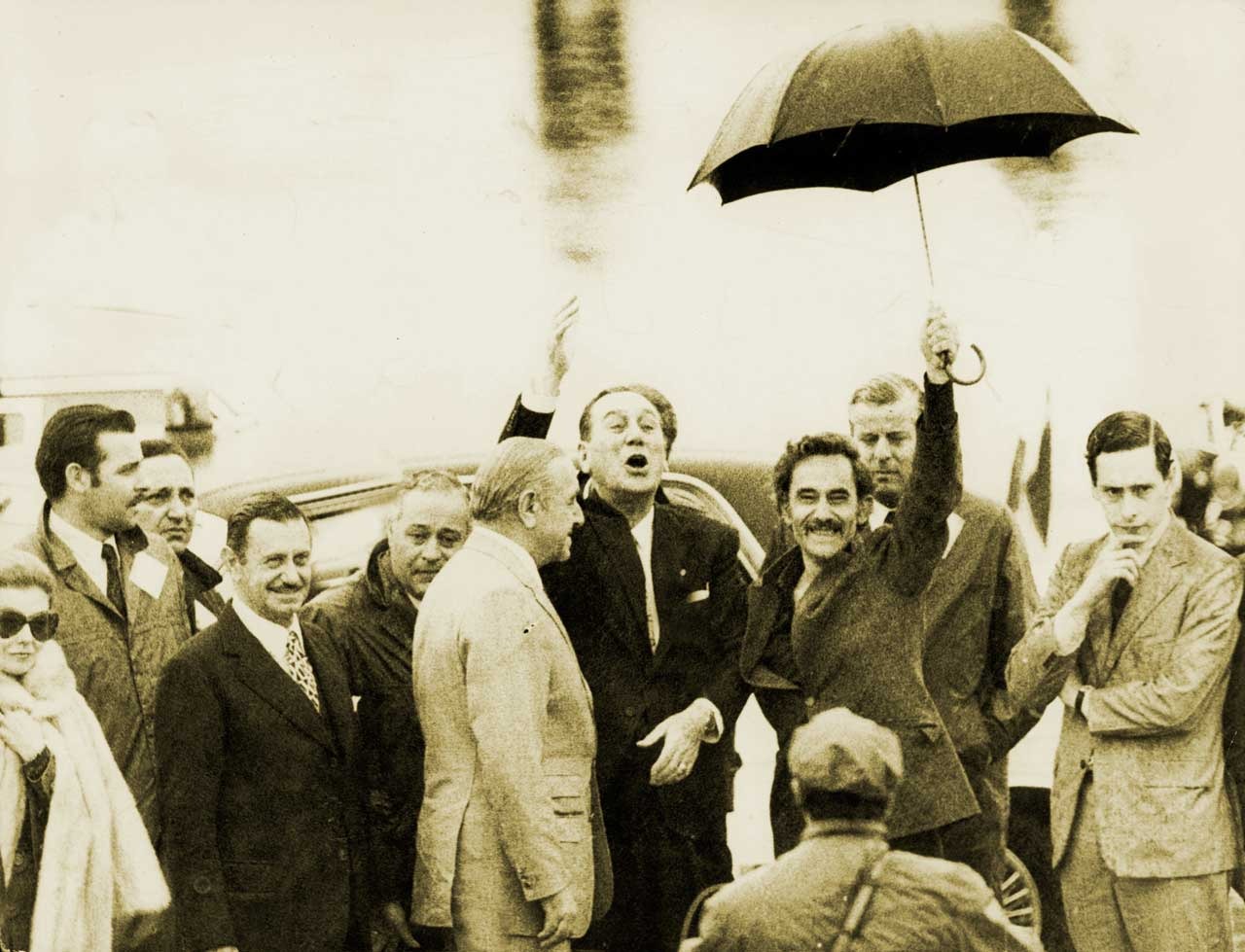 Perón en Ezeiza, junto a Rucci y Abal Medina