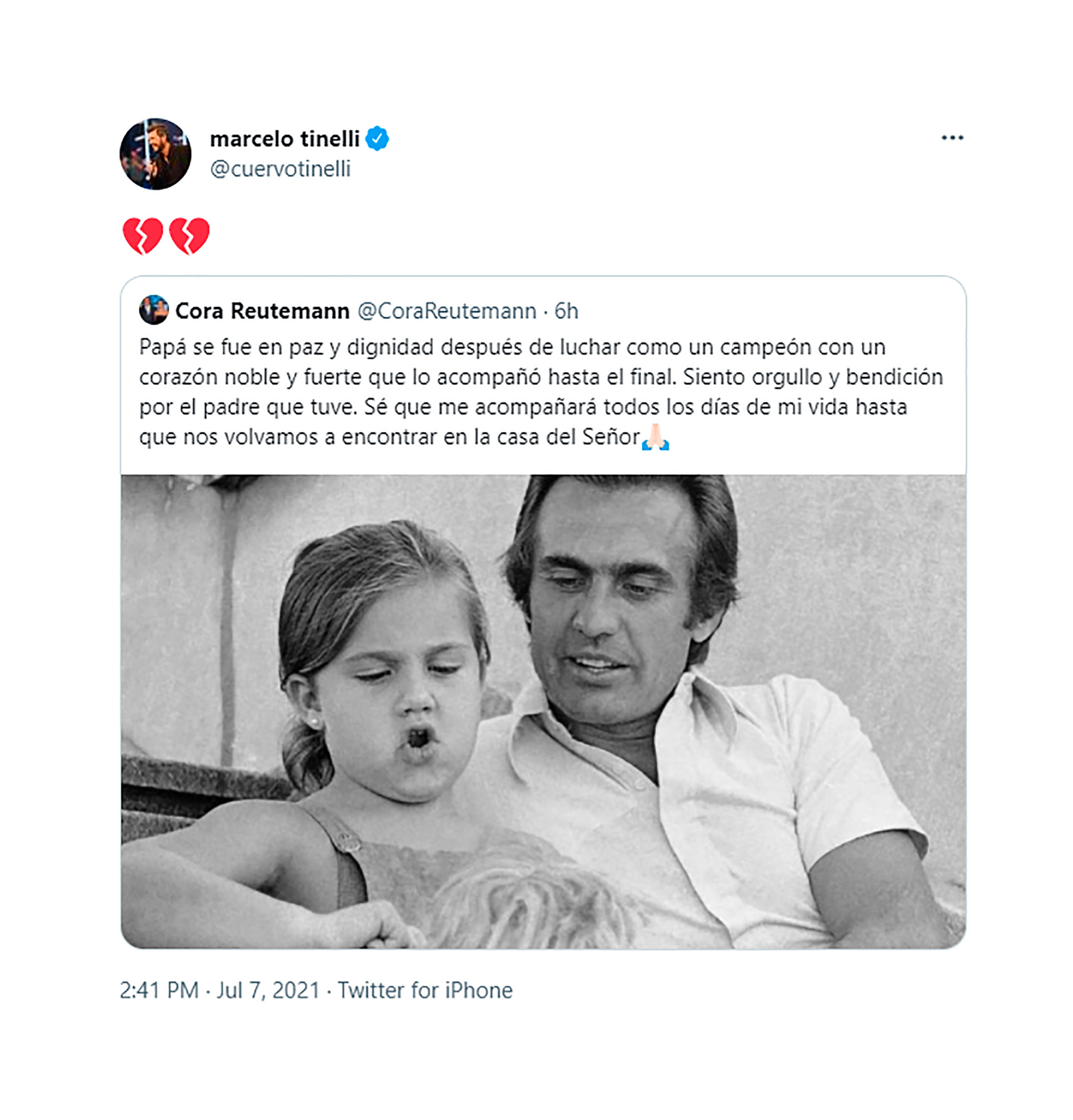 La reacción de Marcelo Tinelli ante el tweet de Cora Reutemann anunciando el fallecimiento de Lole Reutemann