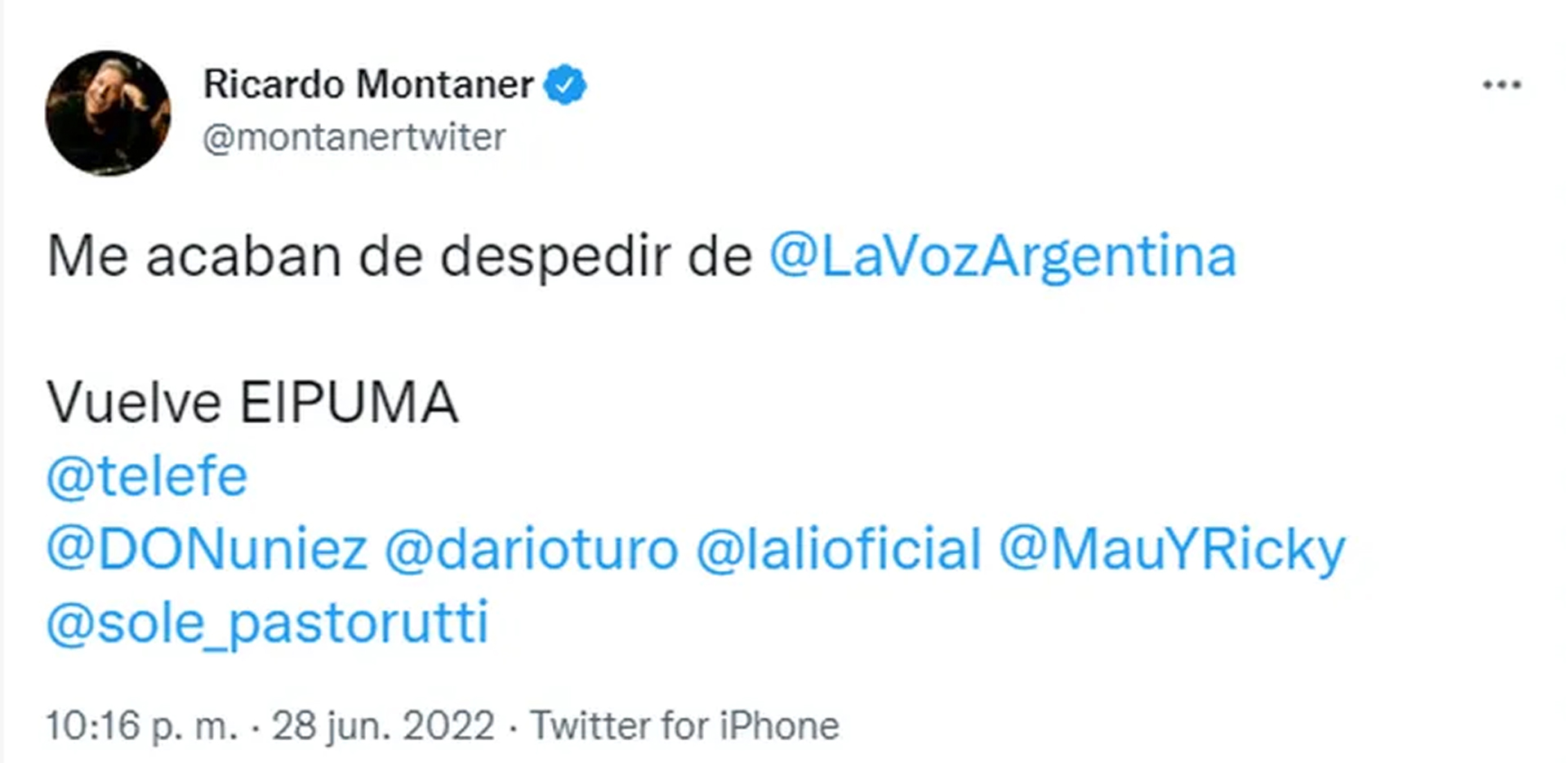 El tweet de Ricardo Montaner, siguiendo la broma de La Voz Argentina (Foto: Twitter)